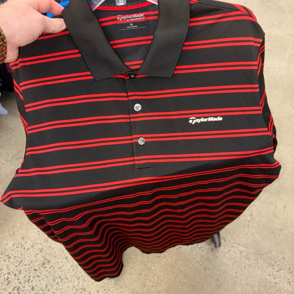 TaylorMade Black and Red Striped Polo Shirt